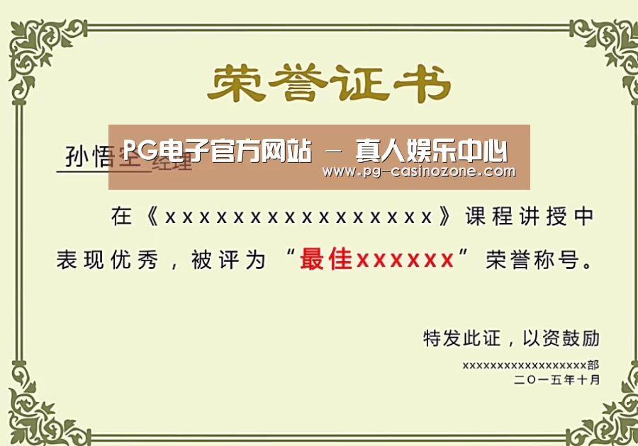 PG电子荣誉证书二
